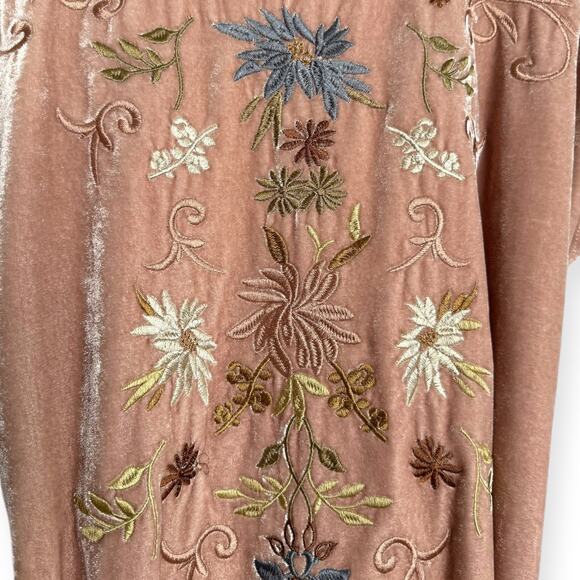Mystree Pink Velour Mini Belted Shift Dress With Embroidered Flowers Women's L - Picture 7 of 9